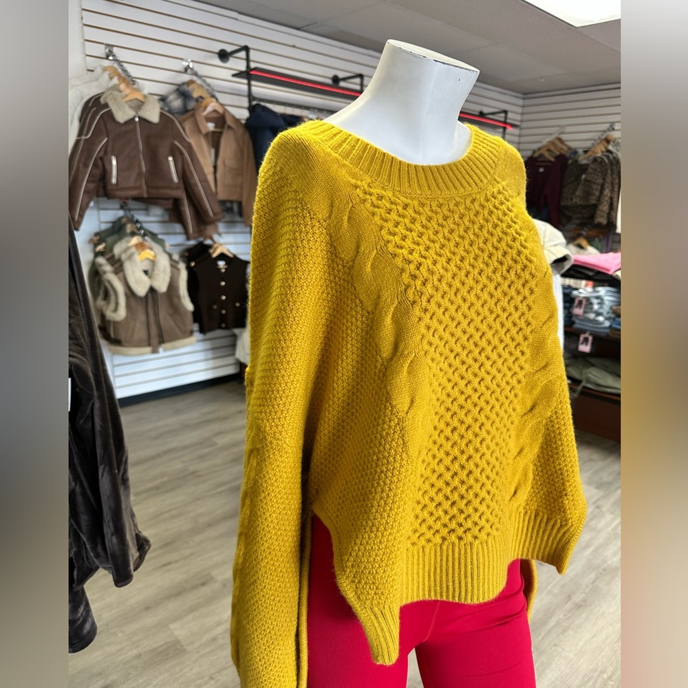 Mustard Yellow Cable Knit Oversized Women's Sweater